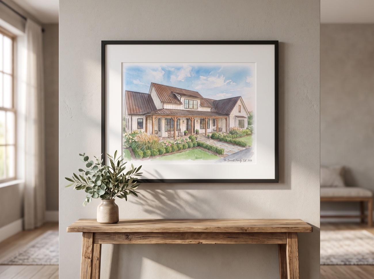 Modern farmhouse watercolor portrait