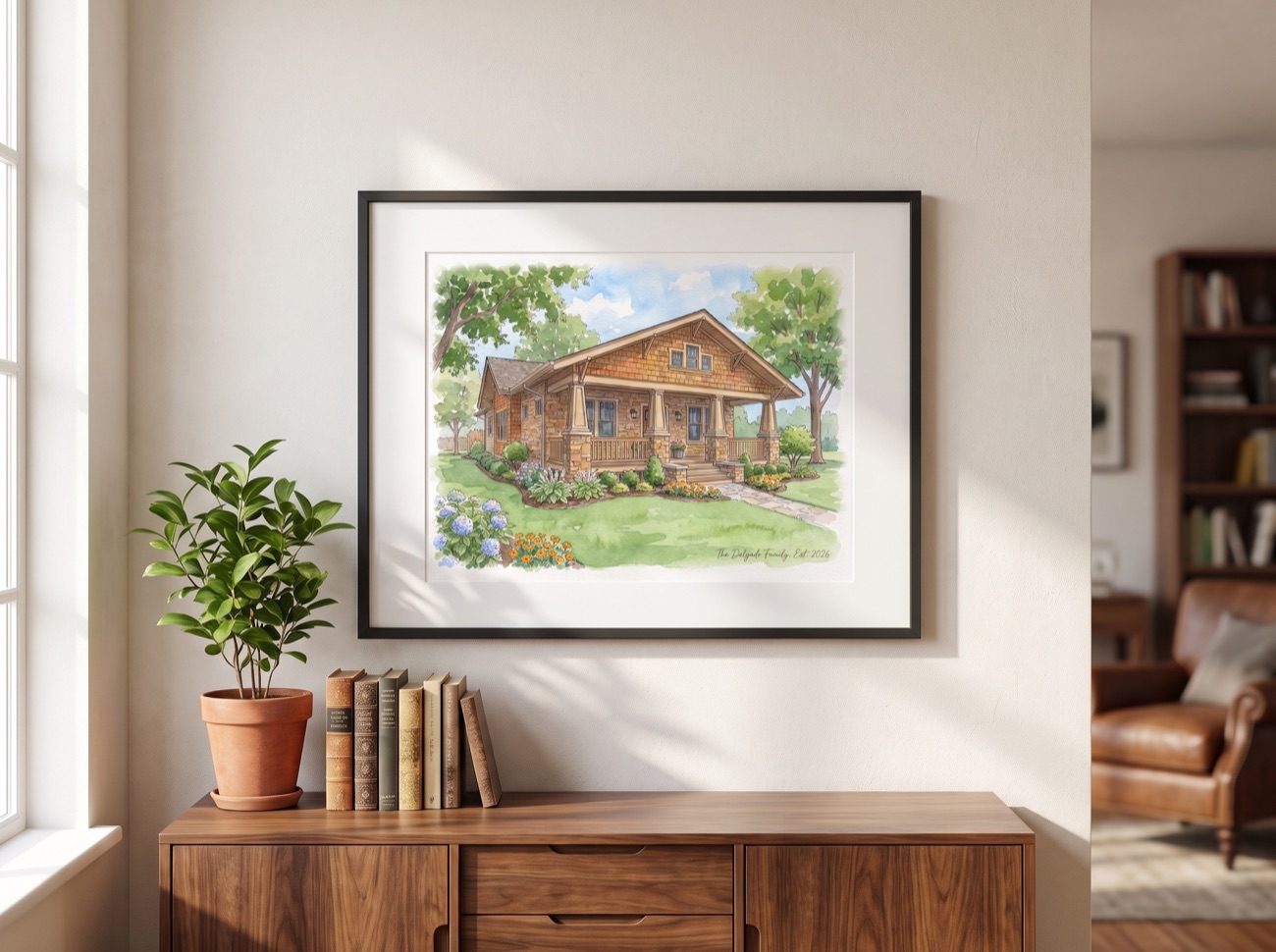 Craftsman home watercolor portrait