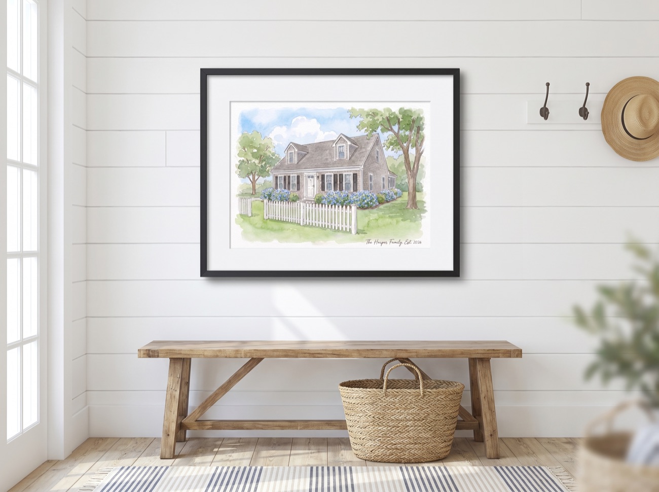 Coastal cottage watercolor portrait